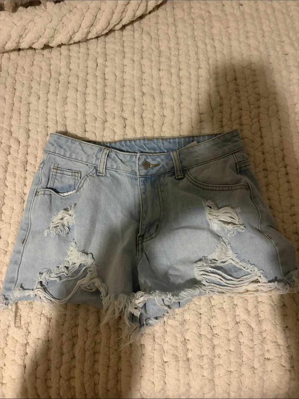 SHEIN Light Wash Distressed Denim Shorts